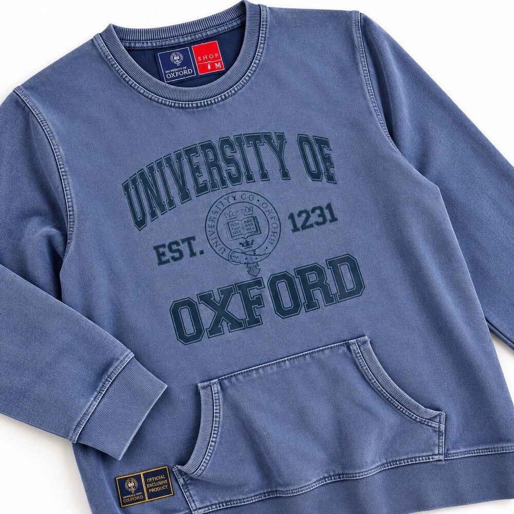 University of Oxford Official Sweatshirt Blue Mineral Wash Crest Patch Men's M